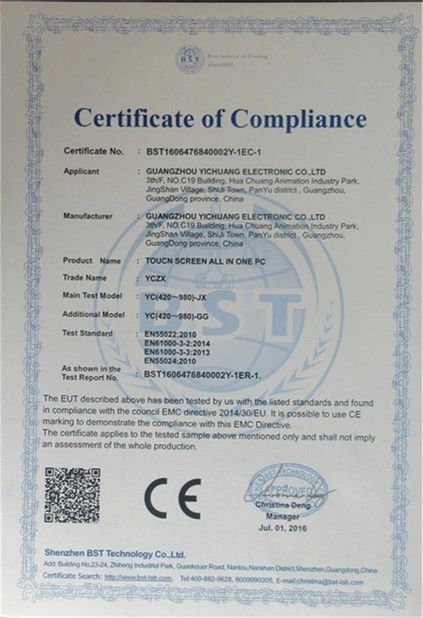 Chiny Guangzhou Yichuang Electronic Co., Ltd. Certyfikaty