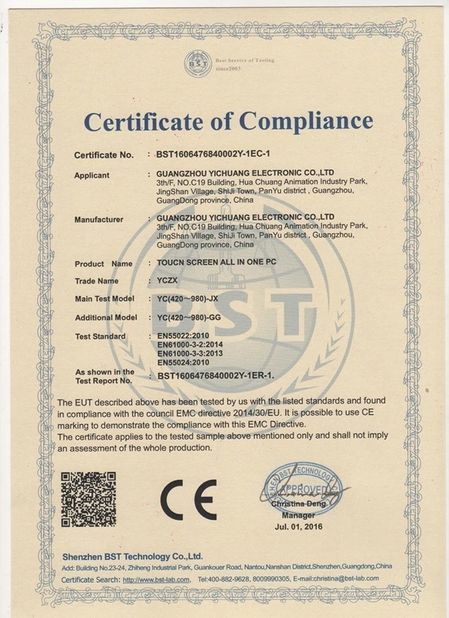 Chiny Guangzhou Yichuang Electronic Co., Ltd. Certyfikaty